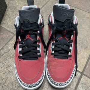 Jordan Spizike Low in Gray, Red, and Black